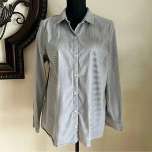 Apt. 9 White Gray Striped Long Sleeve Blouse XL